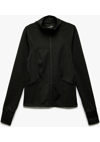 Fermuarlı Cep Detaylı Dik Yaka Slim Fit Spor Sweatshirt
