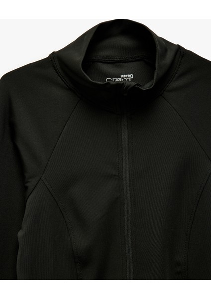 Fermuarlı Cep Detaylı Dik Yaka Slim Fit Spor Sweatshirt