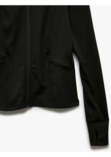 Fermuarlı Cep Detaylı Dik Yaka Slim Fit Spor Sweatshirt
