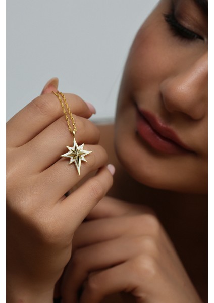 925 Ayar Gümüş Zirkon Taşlı Mineli Kutup Yıldızı Kolye -GV8522 fiyatları