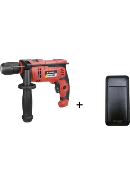 TM710BA 710 W Darbeli Matkap 13 mm Kırmızı + Akdeniz Taşınabilir Şarj Cihazı (Model: S125Q)