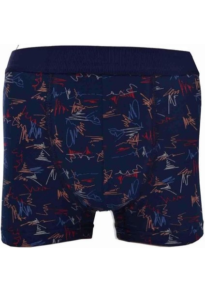 4480 Erkek Lycralı Cotton Boxer Lacivert Zigzag Desenli L Berrak