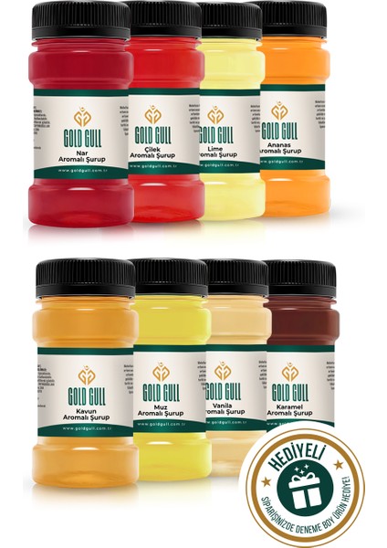 Kavun, Nar, Lime, Çilek, Ananas, Muz, Karamel, Vanilya Aromalı Kahve & Meyve Şurupları 8 x 80 ml