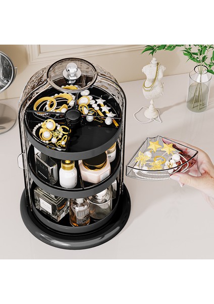 Dönebilen Toz Geçirmez Kozmetik Saklama Kutusu - Şeffaf Ruj, Kaş Kalemi, Makyaj Fırçası Rafı (Yurt Dışından)