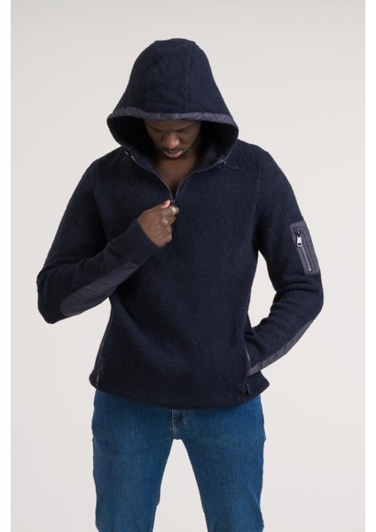 Regular Fit Kapşonlu Yan Fermuarlı Cepli Peluş Sweatshirt