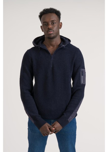 Regular Fit Kapşonlu Yan Fermuarlı Cepli Peluş Sweatshirt