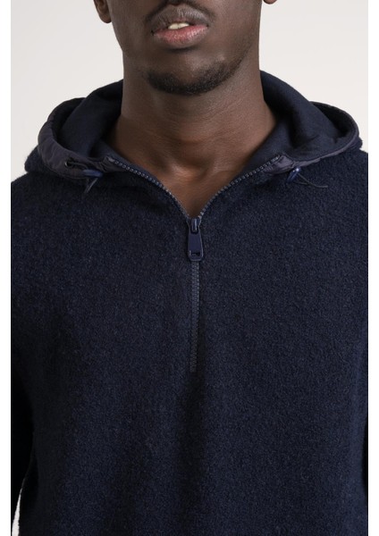 Regular Fit Kapşonlu Yan Fermuarlı Cepli Peluş Sweatshirt