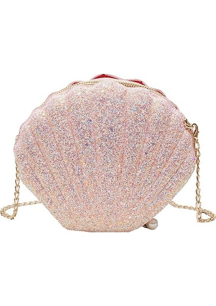Passing Kadın Kızlar Küçük Denizkızı Deniz Kabuğu Çanta Çapraz Vücut Omuz Çantaları Glitter Payetler Zincir Akşam Çanta, Pembe (Yurt Dışından)