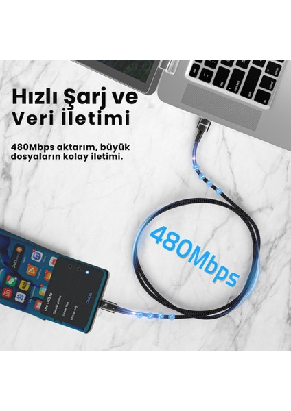 2 Metre 80W 7A USB To Type-C Süper Hızlı Data Şarj Kablosu Ultra Dayanıklı Şarj ve Data Kablosu