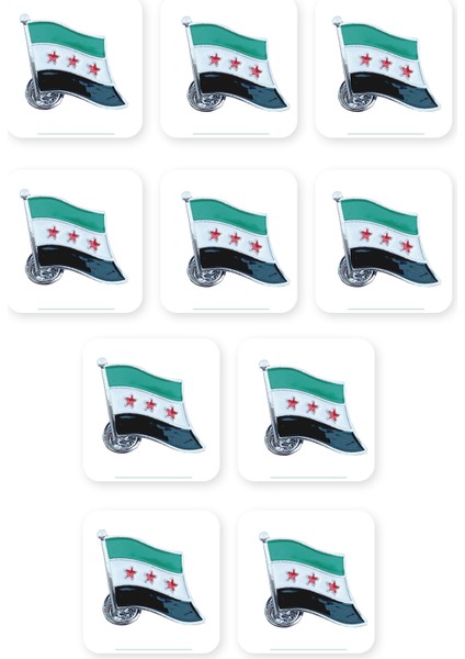 10'lu Yeni Suriye Bayrak Unisex Yaka Mineli Rozeti 21 mm A300029-10