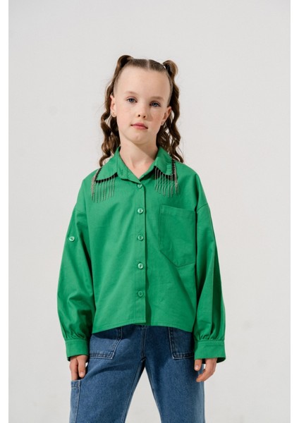 Kız Çocuk Yakası Taşlı Gömlek 3126