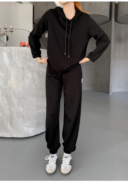TKM-1104 Siyah Oysh Kumaş Kapüşonlu Bluz Jogger Alt Ikili Salaş Takım fiyatları