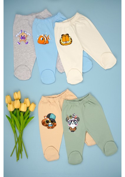 %100 Pamuk Figür Baskılı Yumuşak Dokulu 5\'li Bebek Alt