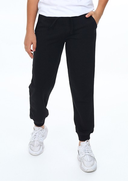 Unisex Kız Erkek Çocuk Siyah Basic Eşofman Altı