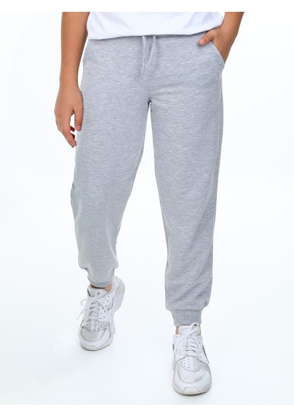 Unisex Kız Erkek Çocuk Gri Melanj Basic Eşofman Altı