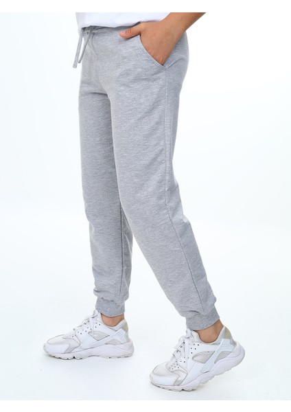 Unisex Kız Erkek Çocuk Gri Melanj Basic Eşofman Altı