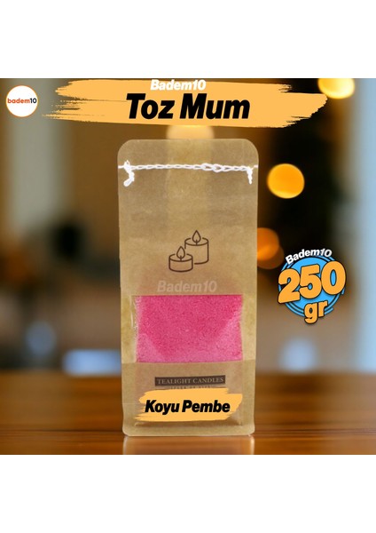 Toz Mum 250 gr Dekoratif Mumu Kandil Hediyelik Fitilli Mumlar Şamdan Koyu Pembe Kokusuz