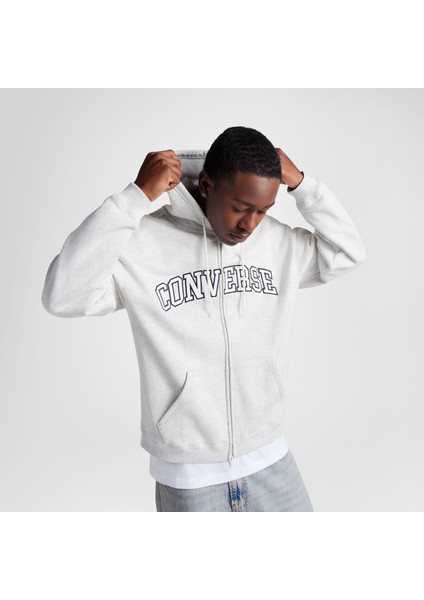 Classic Erkek Fermuarlı Gri Hoodie