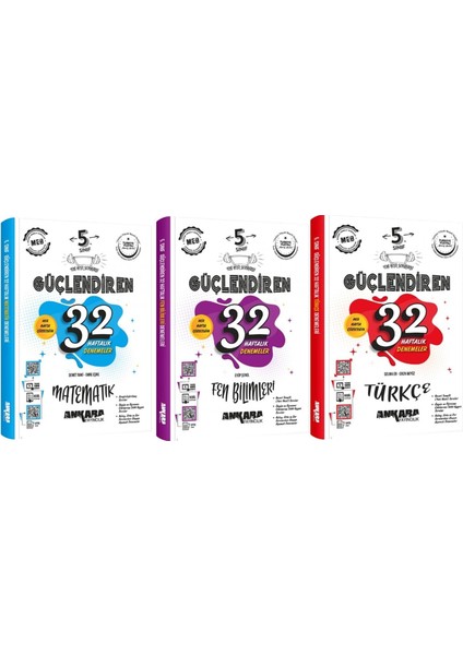 (Sınıf: 5) 2025 Matematik / Türkçe / Fen Bilimleri Güçlendiren 32 Haftalık Deneme (3 Kitap)