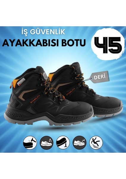 Iş Botu Ayakkabısı Siyah 45 Numara Demir Burunlu Kış Sanayi Inşaatçı Tekstil Güvenlik Ayakkabı