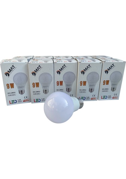9W LED Ampul 10’lu Set – 820 Lümen, %90 Enerji Tasarrufu