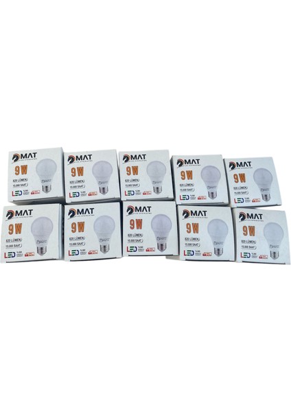 9W LED Ampul 10’lu Set – 820 Lümen, %90 Enerji Tasarrufu