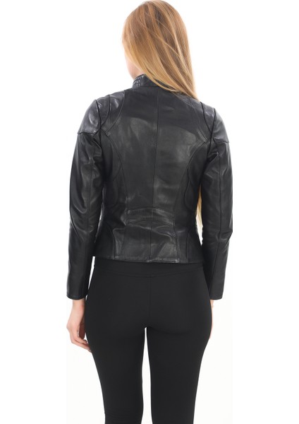 Kadın Fermuarlı Kısa Model Hakiki Deri Mont - 07