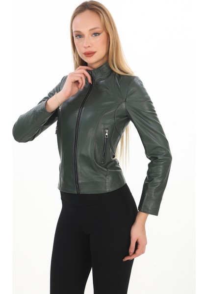 Kadın Fermuarlı Kısa Model Hakiki Deri Mont - 07