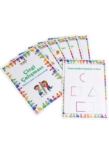 The Grade 2-6 Yaş Yaz-Sil Çizgi Çalışması Eğlenceli ve Eğitici Set. Aktivite seti.(13 Sayfa-A4 Boyutunda)