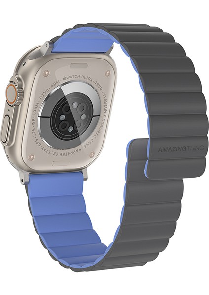 Watch Ultra 49MM Amazingthing Smoothie Mag Magnetik Tak Çıkar Silikon Strap Kayış Gri-Mavi