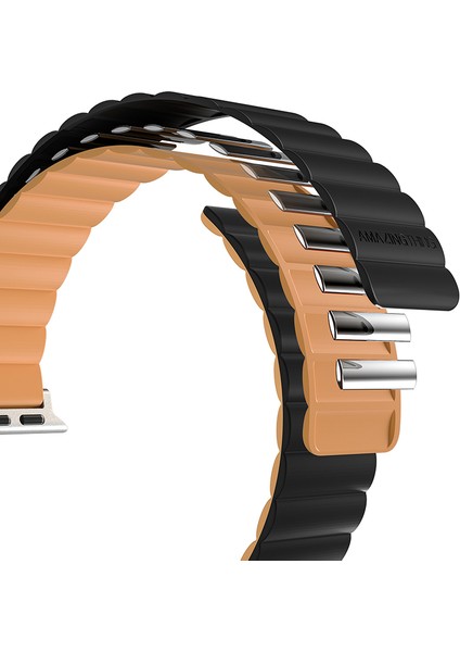 Watch Ultra 49MM Amazingthing Smoothie Mag Magnetik Tak Çıkar Silikon Strap Kayış Siyah-Turuncu fiyatları