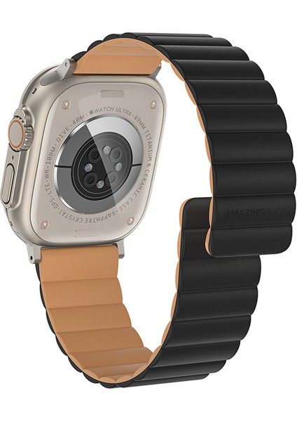 Watch 10 46MM Amazingthing Smoothie Mag Magnetik Tak Çıkar Silikon Strap Kayış Siyah-Turuncu