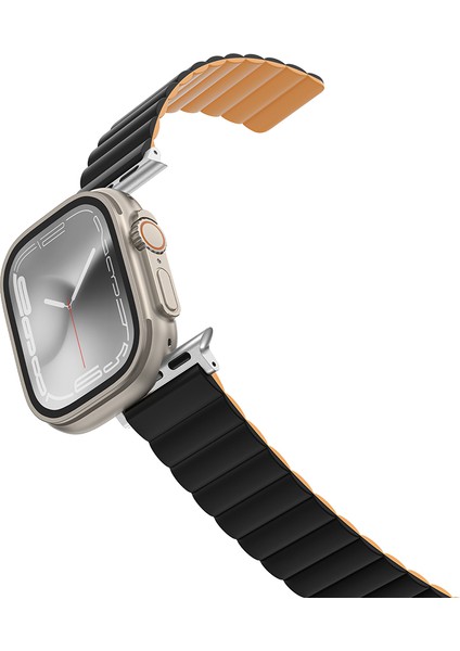 Watch 10 46MM Amazingthing Smoothie Mag Magnetik Tak Çıkar Silikon Strap Kayış Siyah-Turuncu modelleri