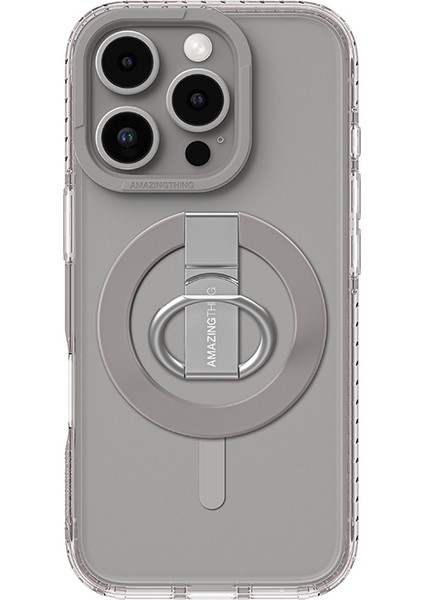 iPhone 16 Pro Max Kılıf Magsafe Şarj Özellikli Yüzük Standlı Amazingthing Titan Pro Serisi Kapak Gri
