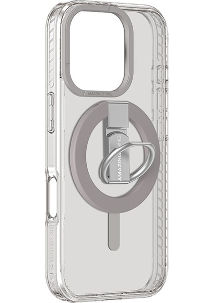iPhone 16 Pro Max Kılıf Magsafe Şarj Özellikli Yüzük Standlı Amazingthing Titan Pro Serisi Kapak Gri