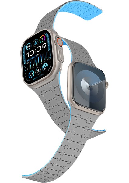 Watch 10 46MM Amazingthing Smoothie Sport Magnetik Tak Çıkar Silikon Strap Kayış Gri-Mavi indirimleri