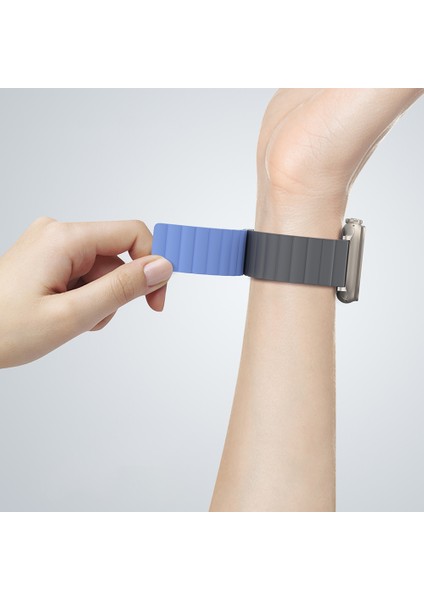 Watch 10 46MM Amazingthing Smoothie Mag Magnetik Tak Çıkar Silikon Strap Kayış Gri-Mavi indirimleri