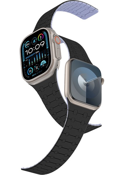 Watch 10 46MM Amazingthing Smoothie Sport Magnetik Tak Çıkar Silikon Strap Kayış Siyah-Mor indirimleri