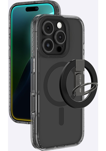 iPhone 16 Pro Max Kılıf Magsafe Özellikli Yüzük Standlı Amazingthing Titan Pro Serisi Kapak Siyah