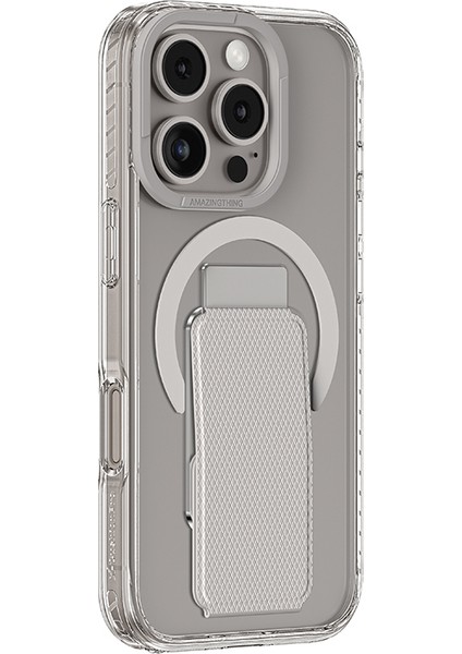 iPhone 16 Pro Kılıf Magsafe Şarj Özellikli Standlı Amazingthing Titan Pro Plus Kapak Gri