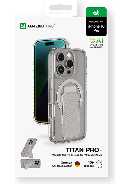 iPhone 16 Pro Kılıf Magsafe Şarj Özellikli Standlı Amazingthing Titan Pro Plus Kapak Gri