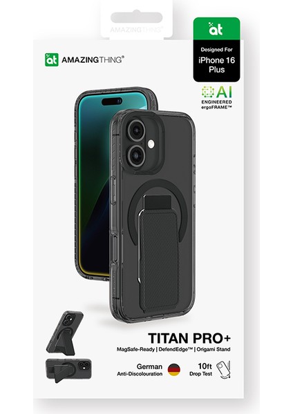 iPhone 16 Kılıf Magsafe Şarj Özellikli Standlı Amazingthing Titan Pro Plus Kapak Siyah