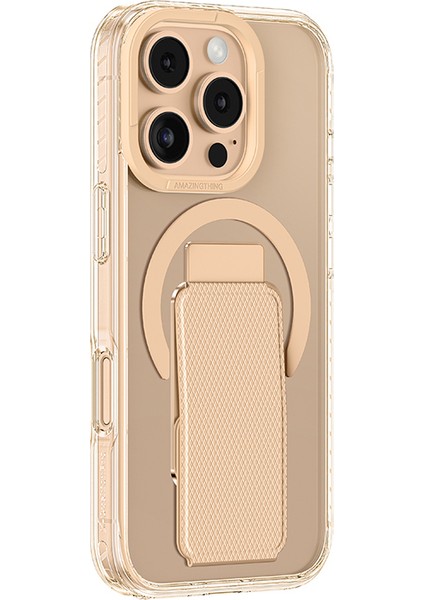 iPhone 16 Pro Max Kılıf Magsafe Şarj Özellikli Standlı Amazingthing Titan Pro Plus Kapak Rose Gold