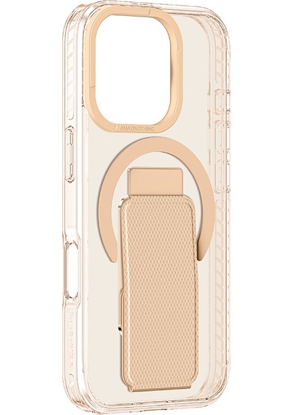 iPhone 16 Pro Max Kılıf Magsafe Şarj Özellikli Standlı Amazingthing Titan Pro Plus Kapak Rose Gold