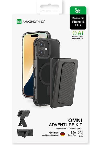 iPhone 16 Plus Kılıf Magsafe Özellikli Standlı Kartlıklı Set Amazingthing Omni Adventure Seri Siyah