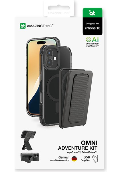 iPhone 16 Kılıf Magsafe Özellikli Standlı Kartlıklı Set Amazingthing Omni Adventure Serisi Siyah