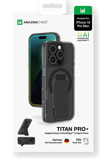 iPhone 16 Pro Max Kılıf Magsafe Şarj Özellikli Standlı Amazingthing Titan Pro Plus Kapak Siyah