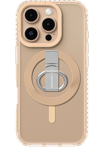 iPhone 16 Pro Kılıf Magsafe Özellikli Yüzük Standlı Amazingthing Titan Pro Serisi Kapak Rose Gold