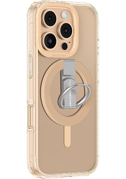 iPhone 16 Pro Kılıf Magsafe Özellikli Yüzük Standlı Amazingthing Titan Pro Serisi Kapak Rose Gold
