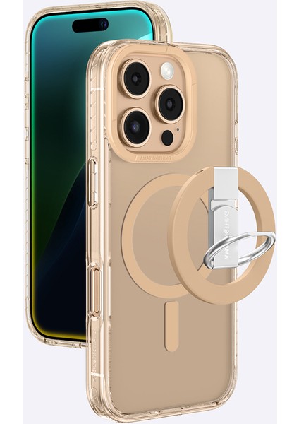 iPhone 16 Pro Kılıf Magsafe Özellikli Yüzük Standlı Amazingthing Titan Pro Serisi Kapak Rose Gold